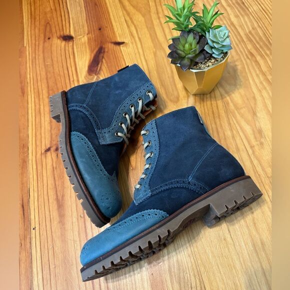 PENELOPE CHILVERS Blue Brogue Ankle Boots Leather Women’s SIZE 37.5 / US 7 - Picture 1 of 14